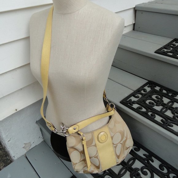 Coach 2 Way Satchel Signature Stripe Demi Cross Body F19218 Yellow/Cream - Picture 1 of 11